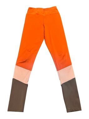 Zara burnt Orange Leggings with tan and olive green Colorblock Panels